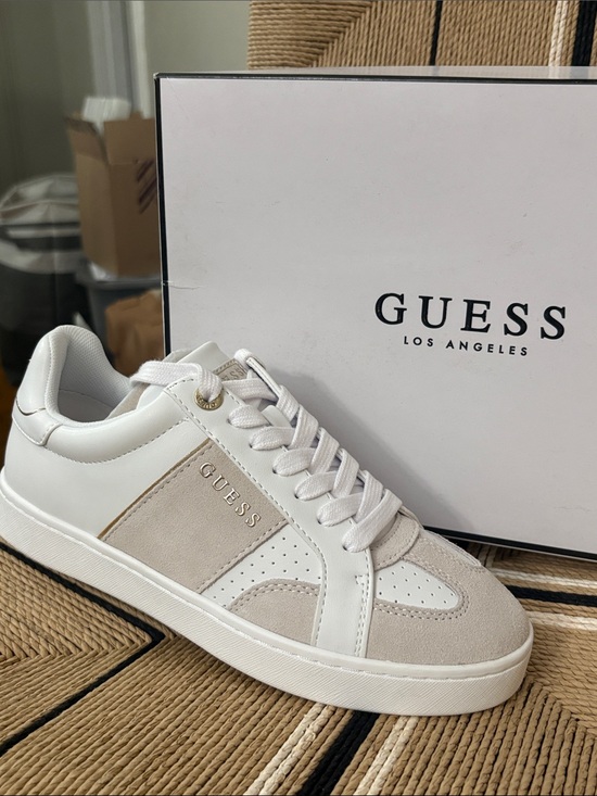 Guess Shoes - Guess White and Beige Suede Low-Top Sneakers